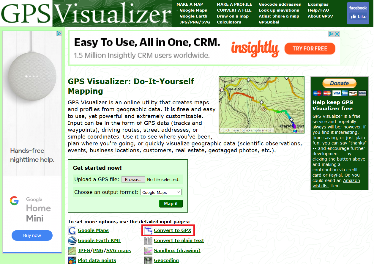 GPS visualizer page