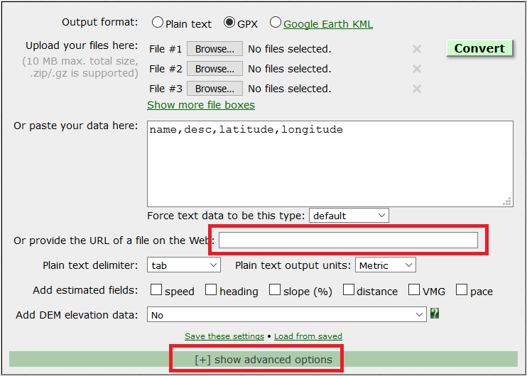 GPS visualizer input URL